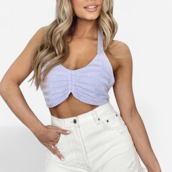 Lane 201 boutique boho summer lavender purple knit halter crop top S - Picture 7 of 7